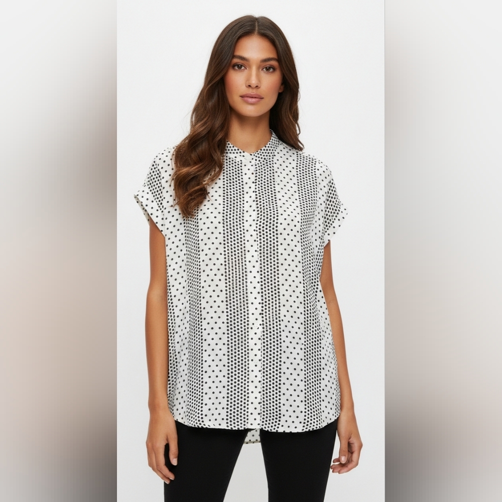 Tahari Black and White Striped Polka Dot Button Down Shirt Size XL